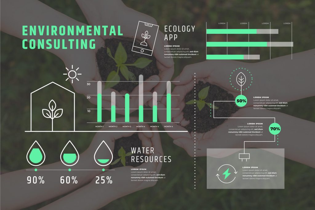 Visueel overzicht van de kernonderdelen van een milieueffectrapportage met focus op projectbeschrijving, milieuanalyse en mit